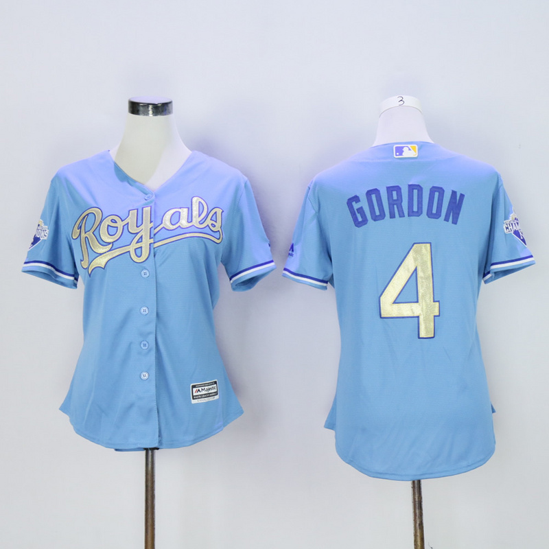 Women Kansas City Royals #4 Gordon Light Blue Champion MLB Jerseys->kansas city royals->MLB Jersey